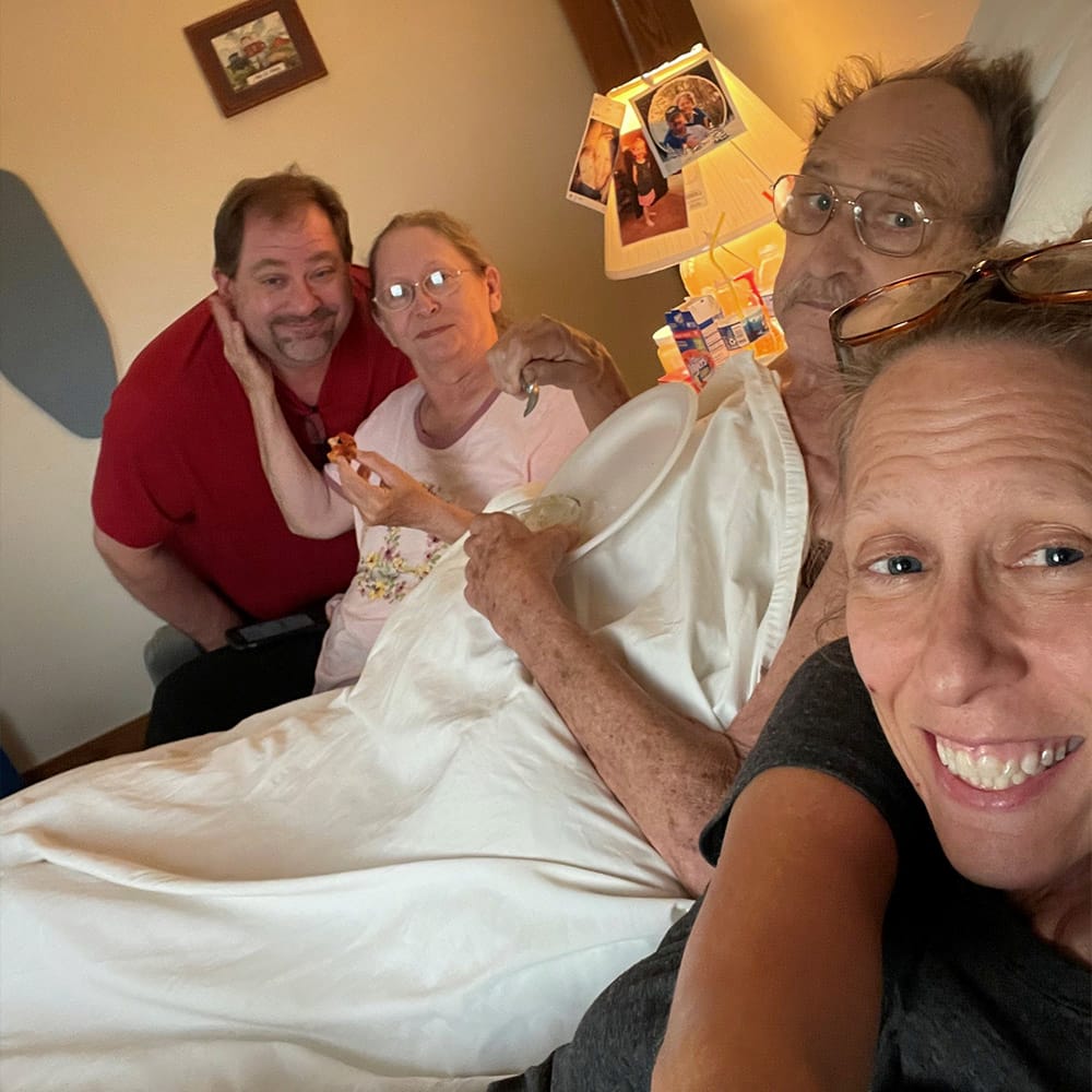 Nicole Dad with her Mom and brother on Dad's last day