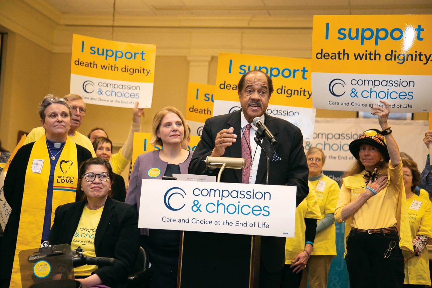 Rev. Smith at a press conference in support of Maryland’s medical aid-in-dying legislation.