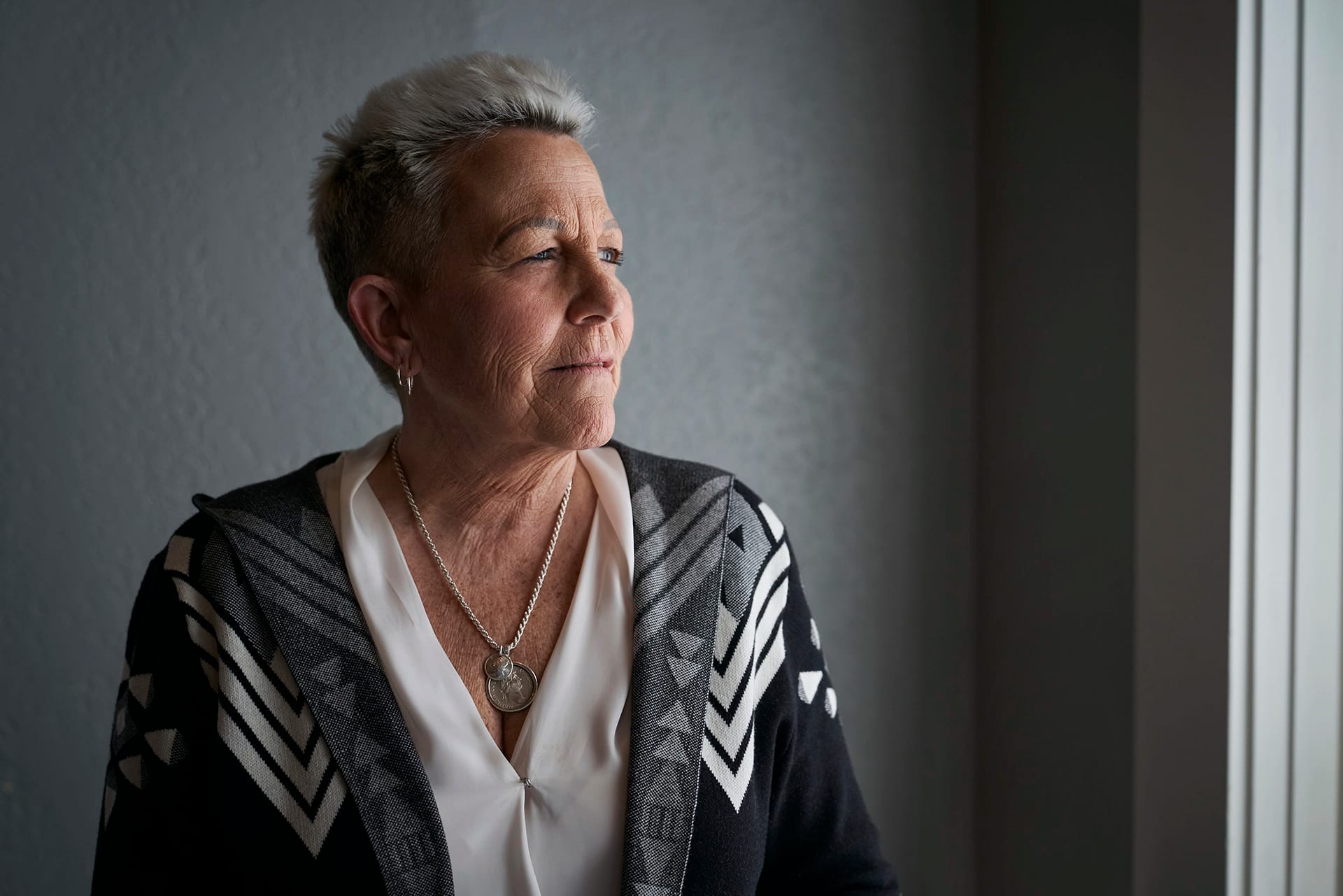 Deb Robertson pictured looking out a window