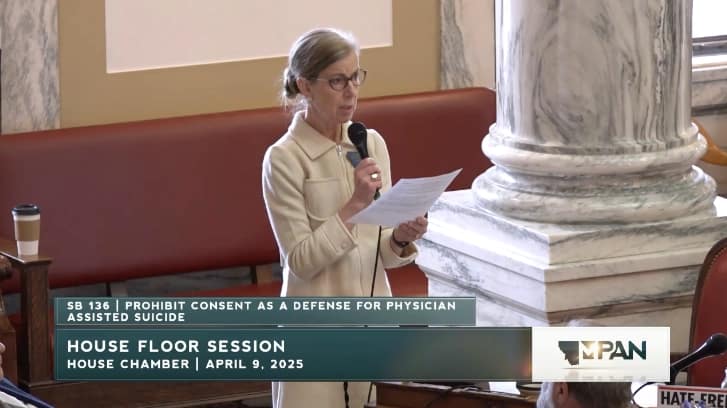 Montana representative Melody Cunningham speaking in opposition to SB 136 on April 9