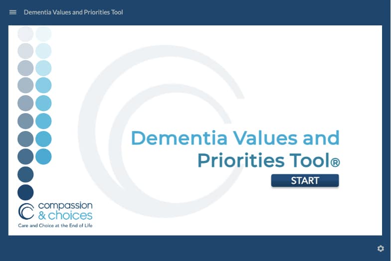 Dementia Values & Priorities Tool screenshot