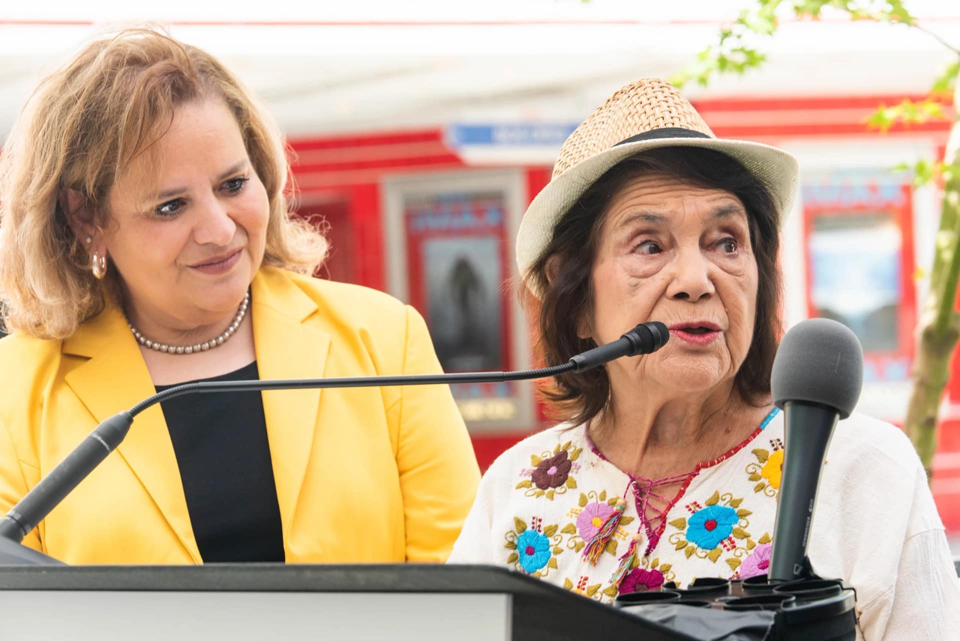 dolores huerta speaking at a rally