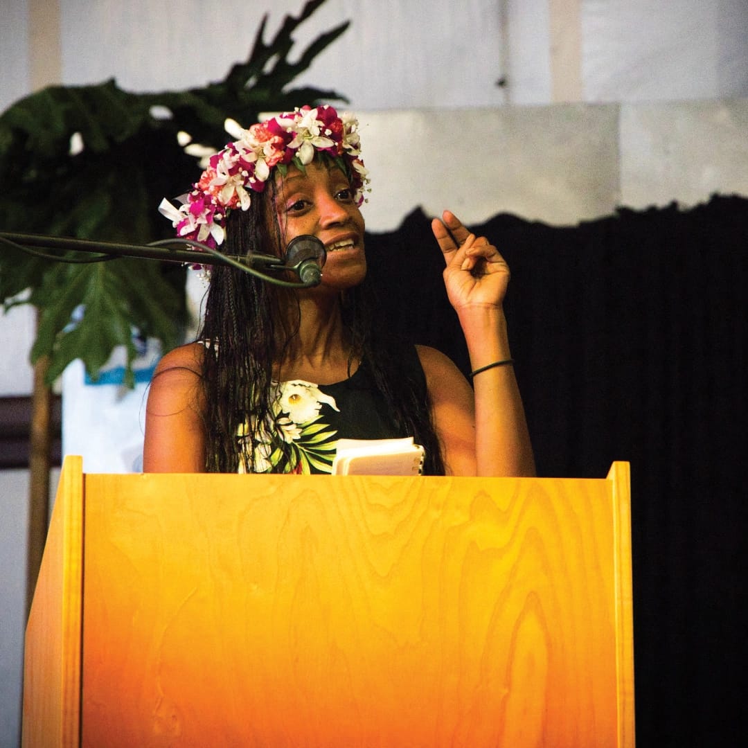 Compassion & Choices Chief Engagement Officer Brandi Alexander speaking at the Big Island Art and Science Summit in Hilo, Hawai‘i.