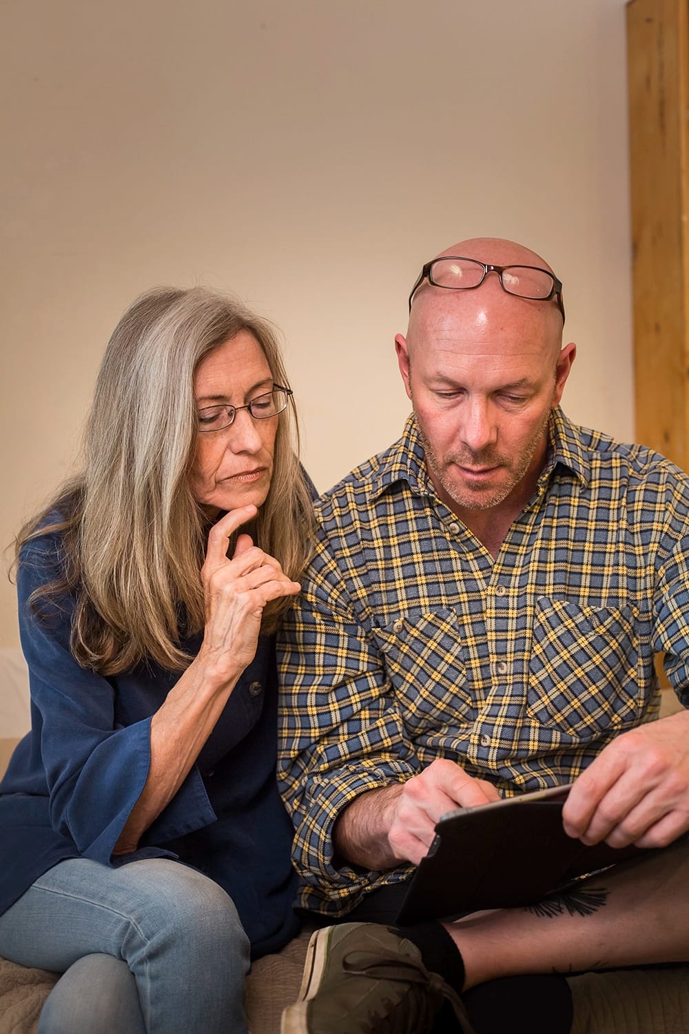 Vicky York considering information on a screen